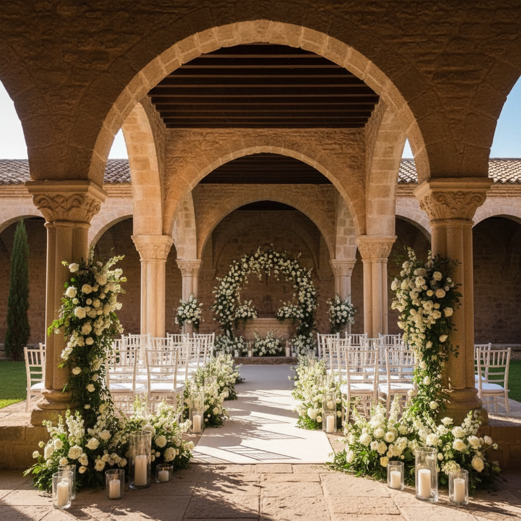 Ceremonia en el claustro medieval