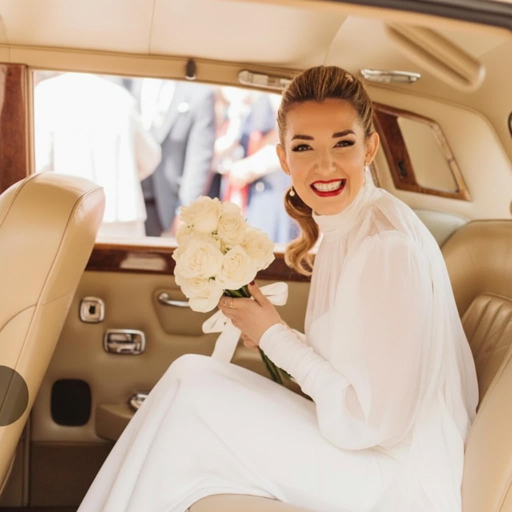 Novia en coche de época, Abadía de Marol