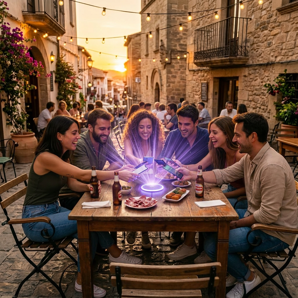 Cliente acercando móvil a mesa con NFC