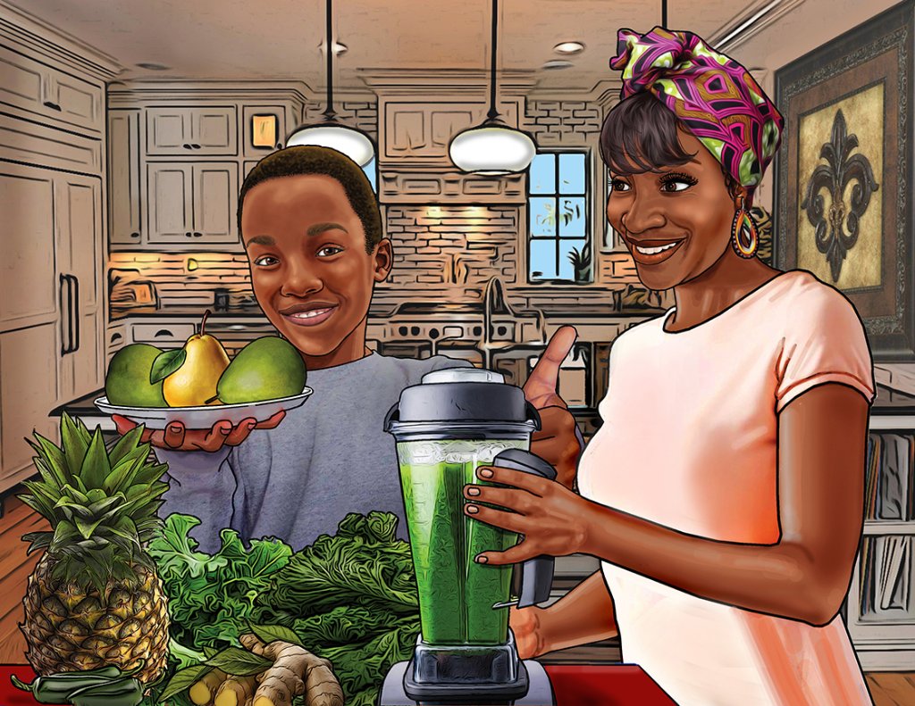 Will and Mom juicing in the kitchen — from The Bayou Bounce
