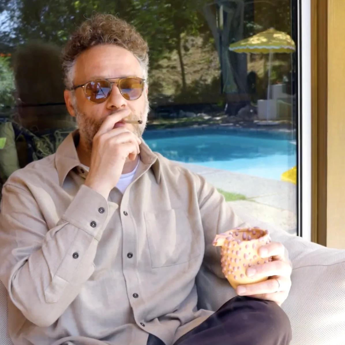 Seth Rogen with a Houseplant Gloopy Ashtray he designed