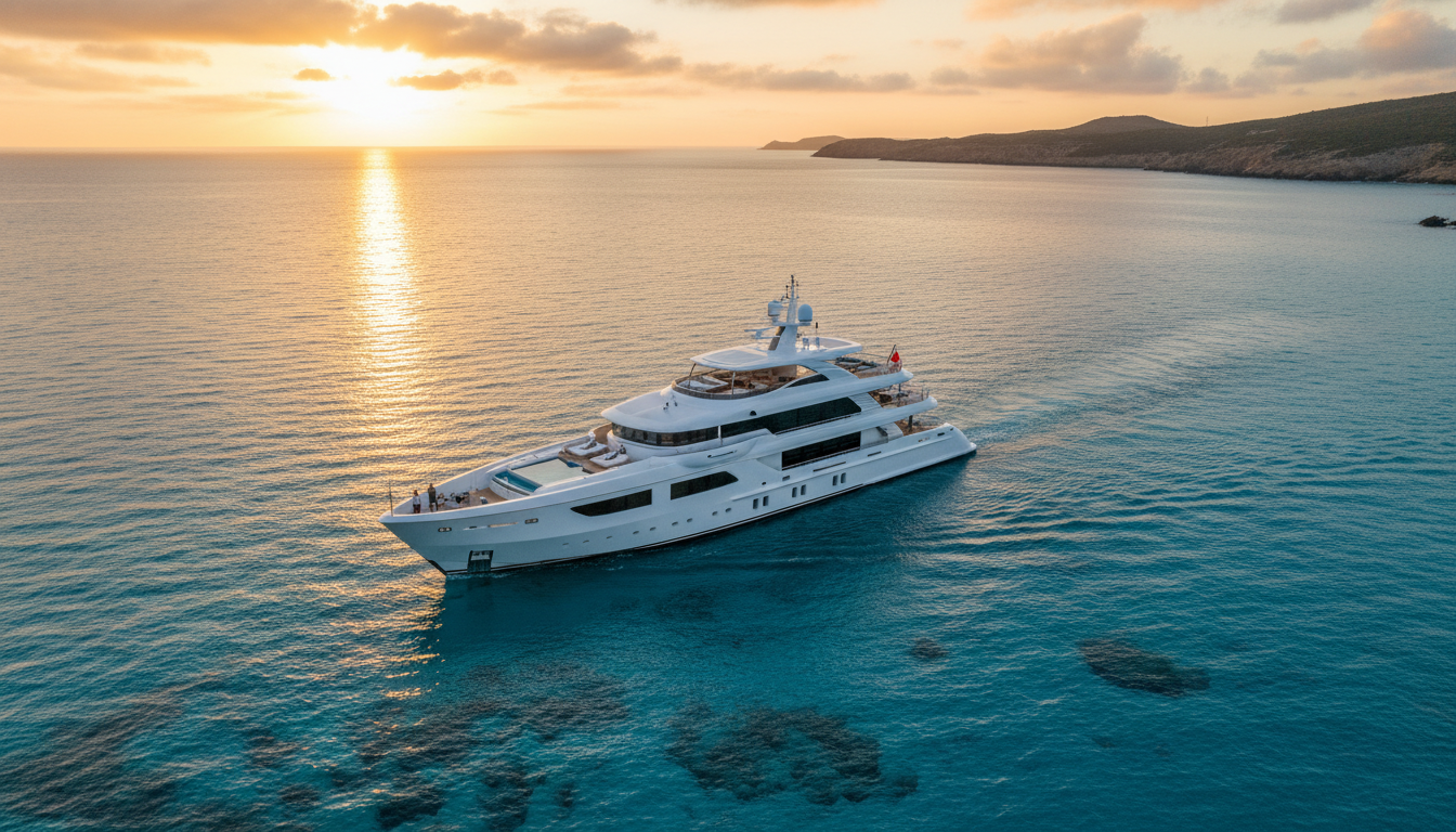 Luxury yacht aerial view