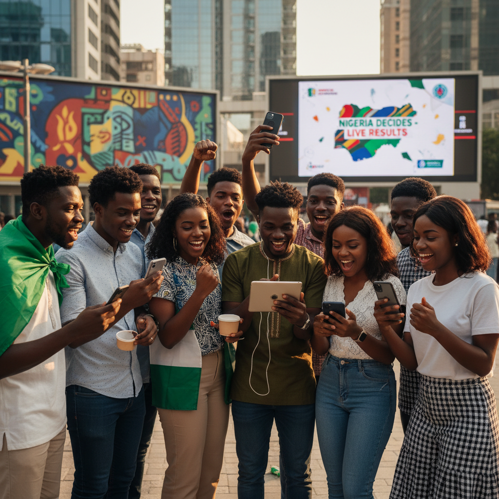 Nigerian citizens monitoring elections on their devices