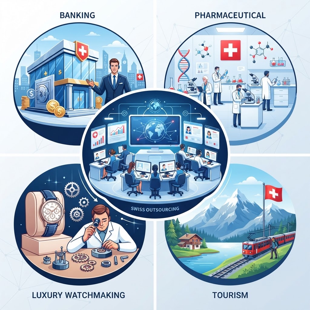 Call Center Suisse : Les Secteurs Helvétiques qui Gagnent avec l'Externalisation — Banque, Pharma, Horlogerie et Tourisme en 2026