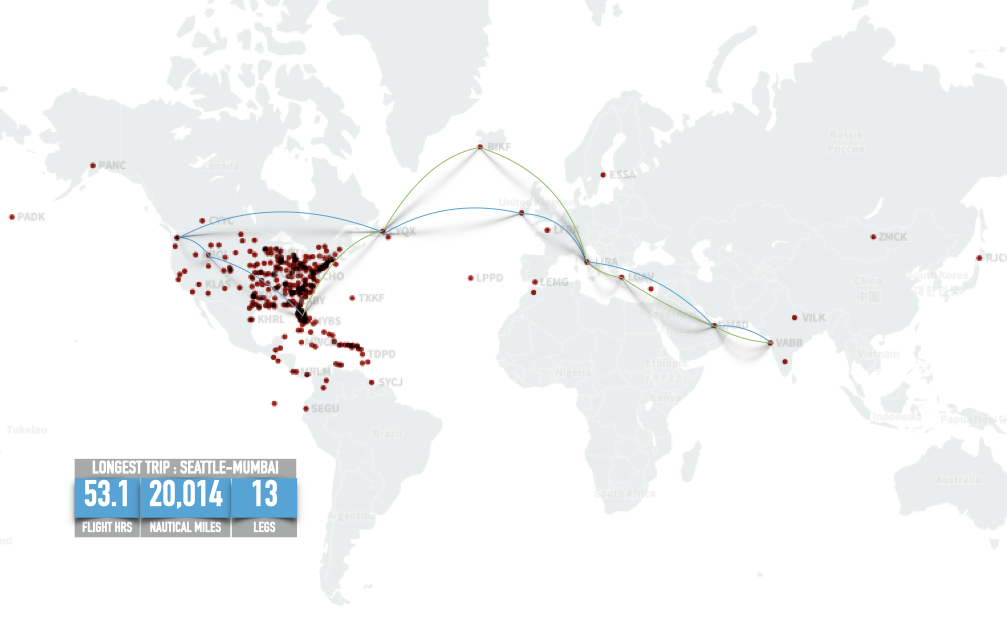 Flight route map Seattle to Mumbai
