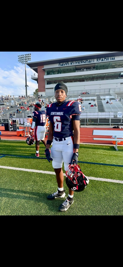 Karmelo Anthony in football uniform at Centennial High School, David Kuykendall Stadium