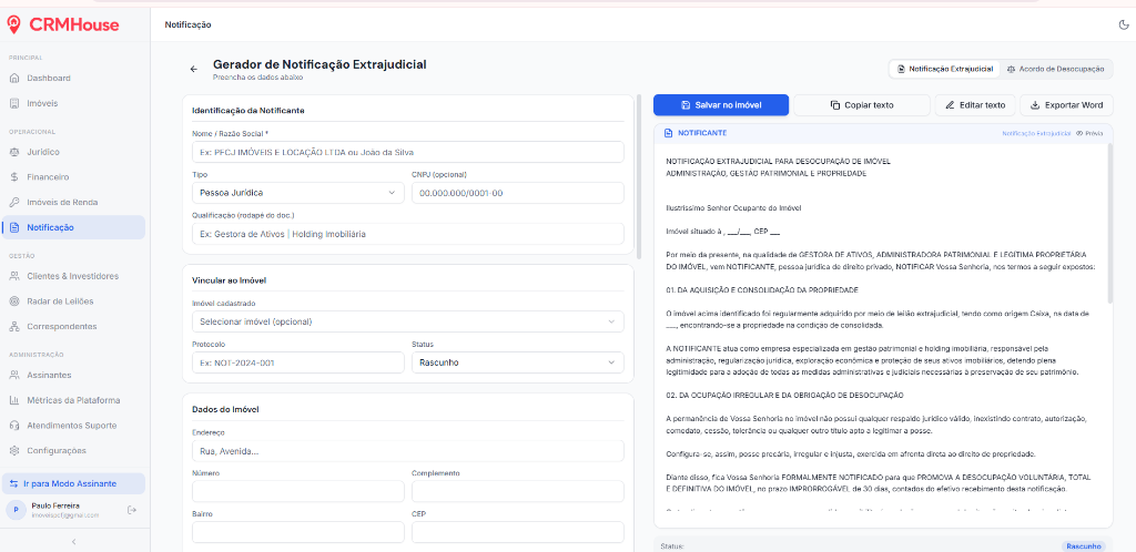 Gerador de notificação extrajudicial