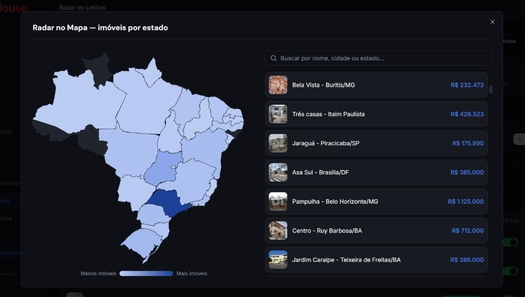 Dashboard do CRM House