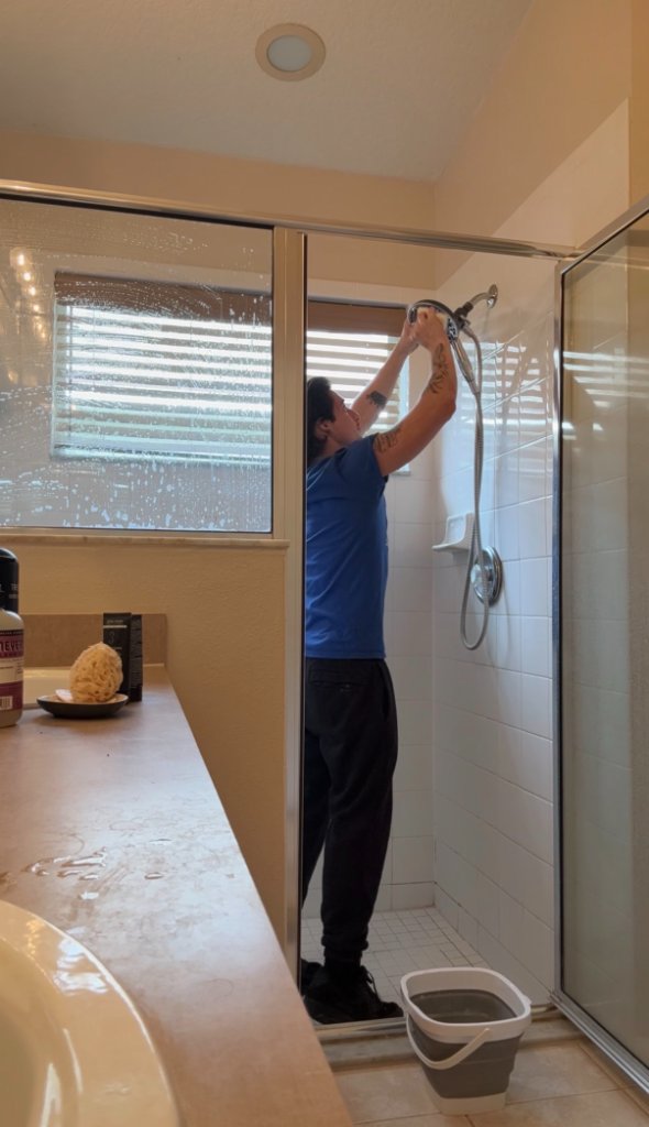 Team cleaning shower