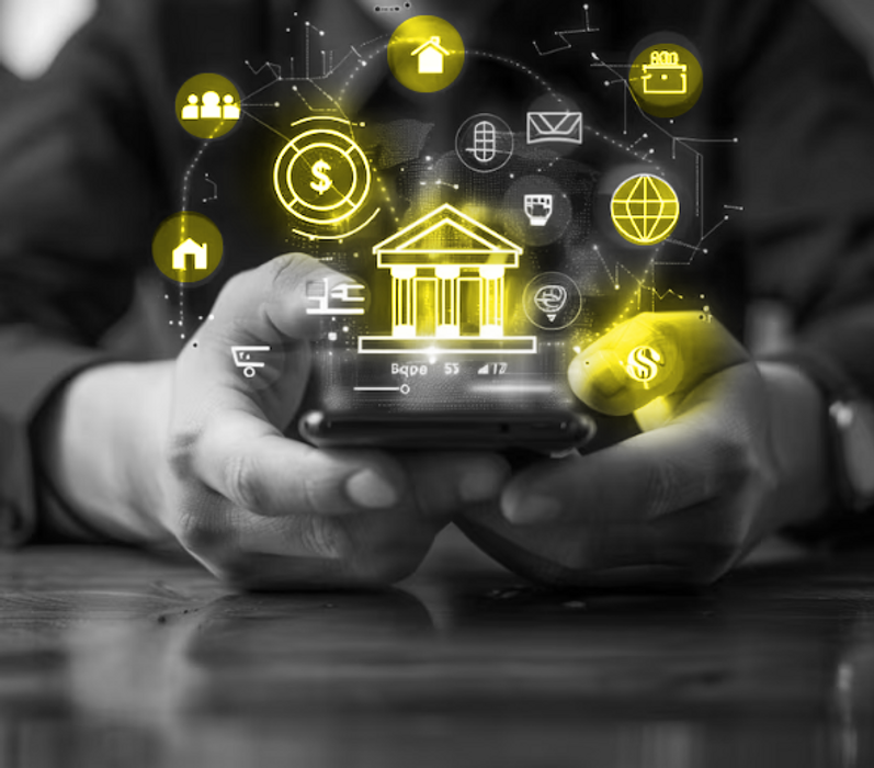 Painel de banco digital ilustrando o uso de inteligência artificial nos pagamentos