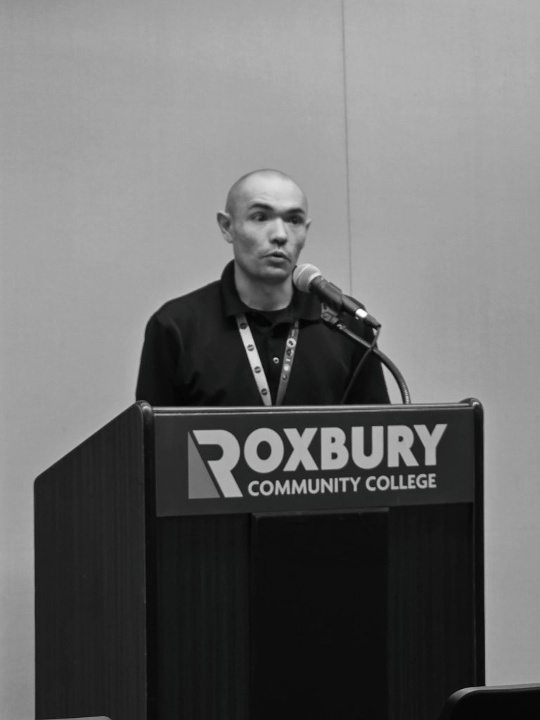 Adam C. Connell speaking at Roxbury Community College