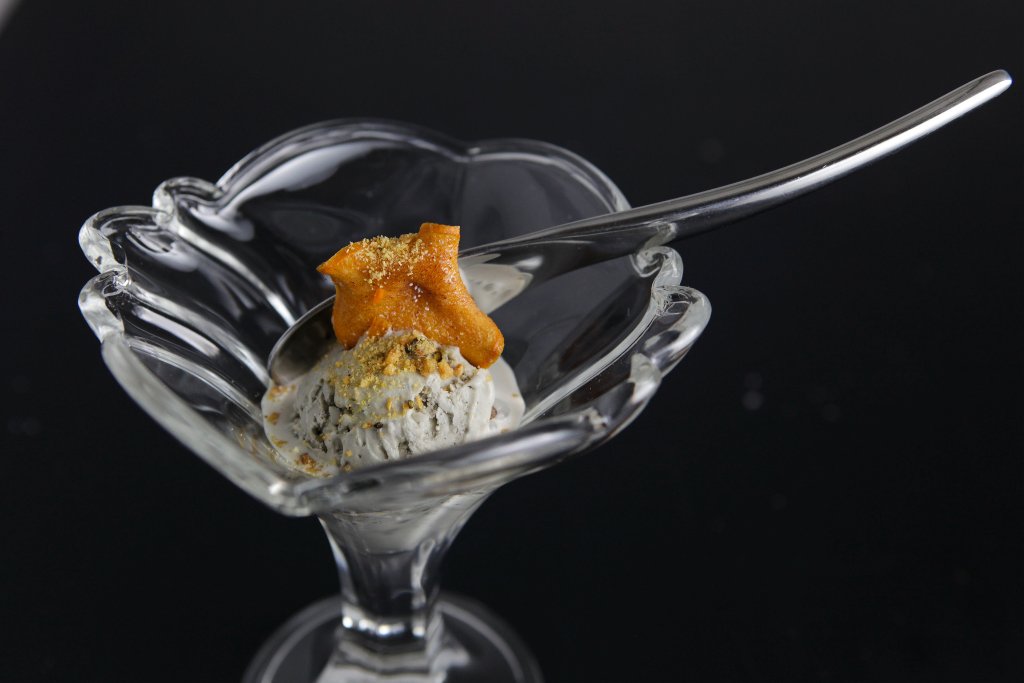 Black sesame dessert with elegant plating by Love Catering