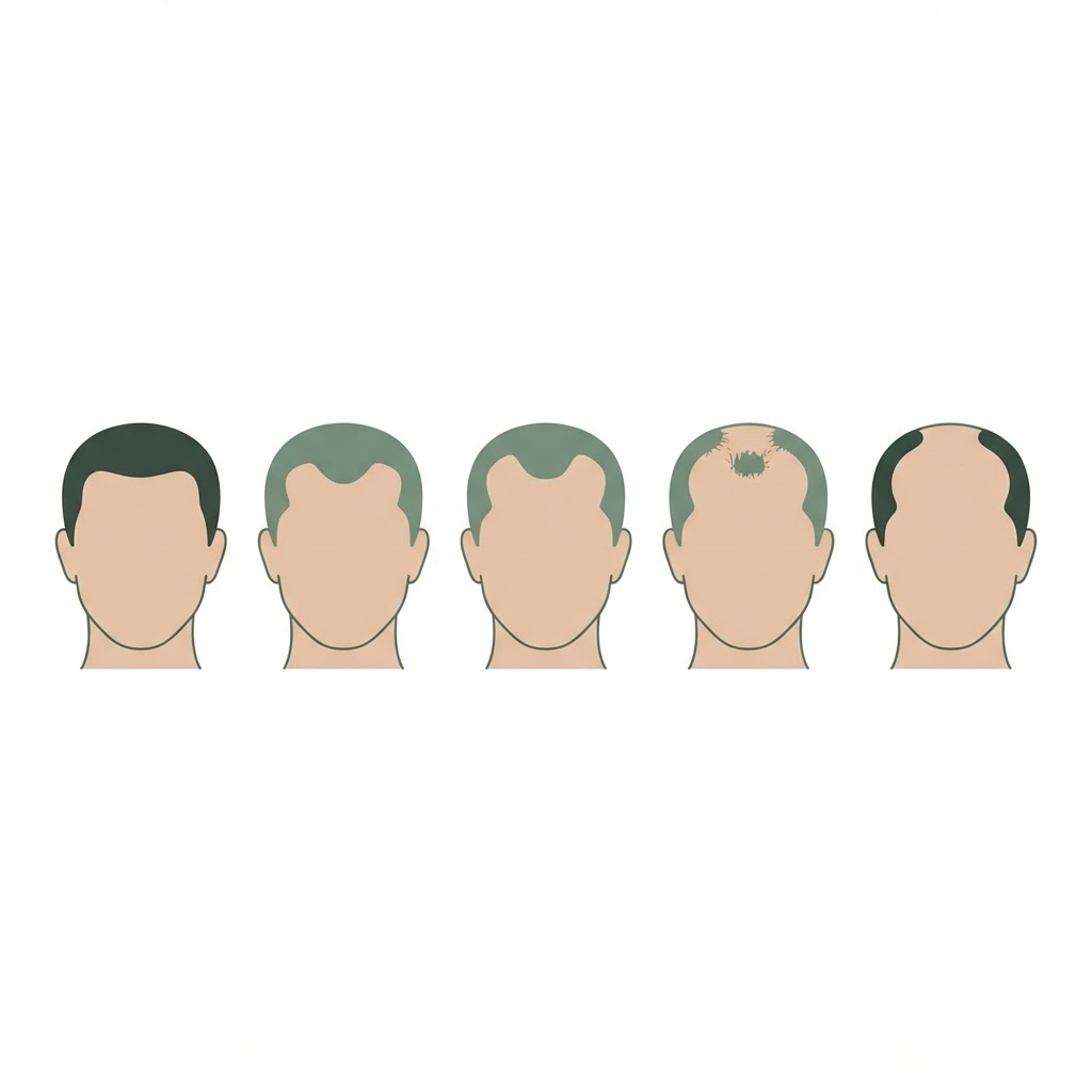 Progressive stages of male pattern hair loss
