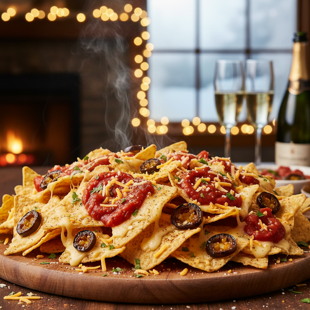 New Year snack of corn chips with two cheeses, salsa and @haynesgourmet candied…