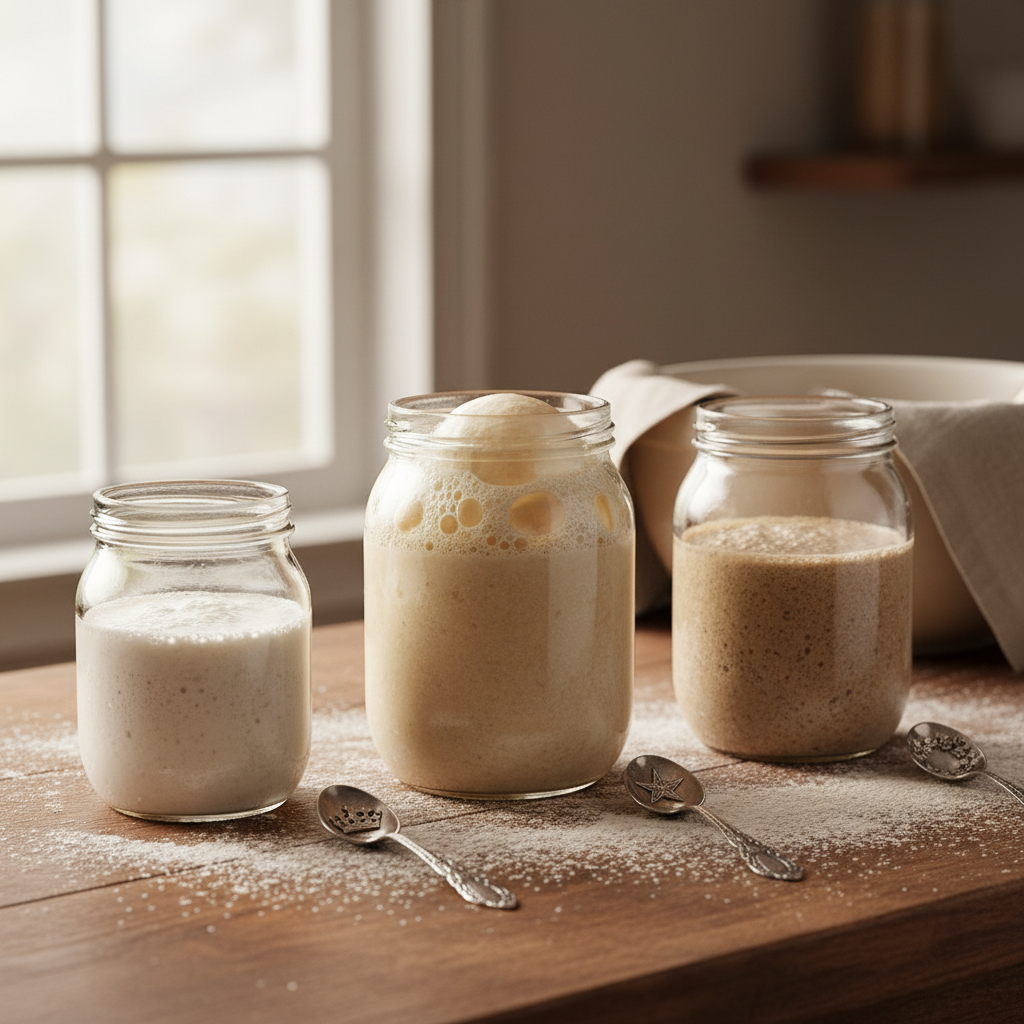 Refreshing my sourdough starters, I think I’ll call them the three princesses,…