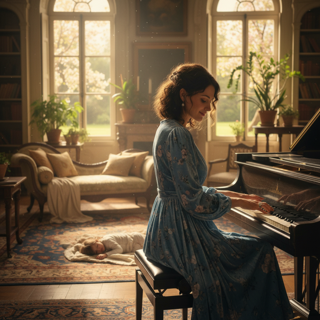 Mum playing the piano.