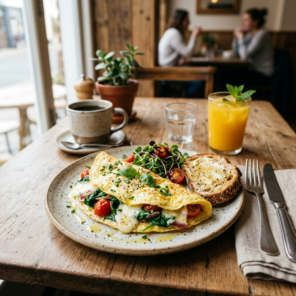 Cheese, spinach and tomato omelette for brunch today. #vegetarian…