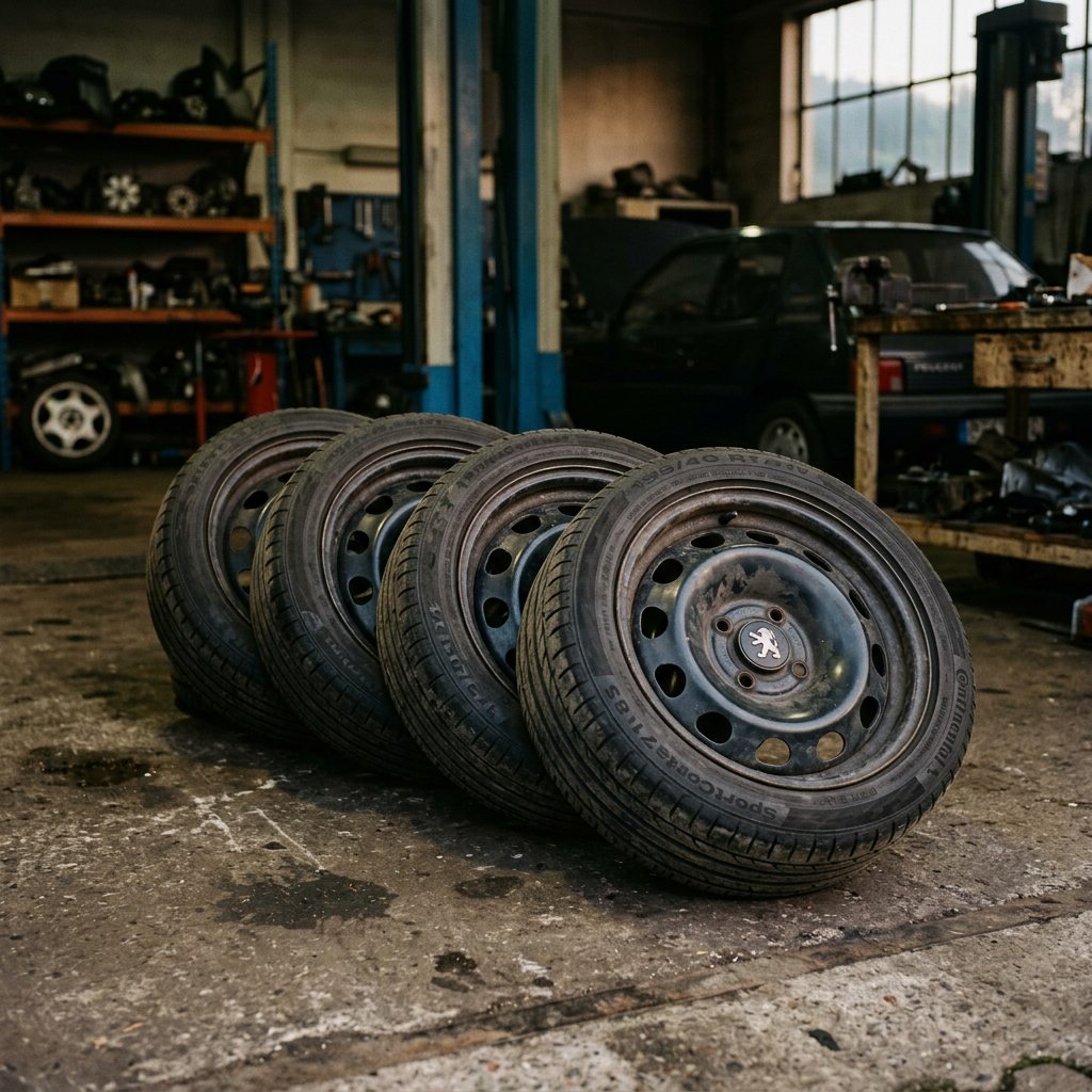 Four 17x7.5 ET29 Peugeot steels with very good 195/40 17’s still available.…