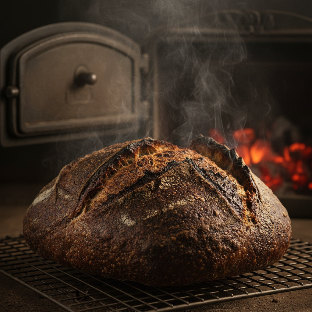 Sourdough still crackling from a last five minute blast at high temperature.…