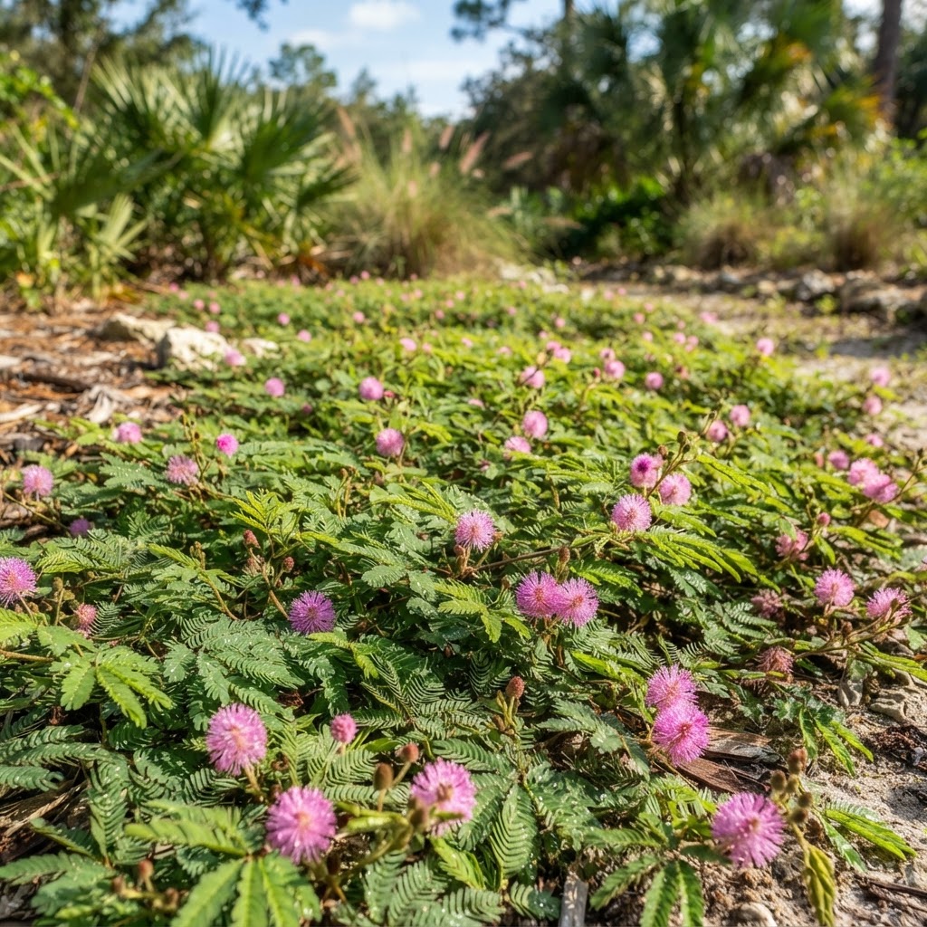 Sunshine mimosa spreading as a living groundcover