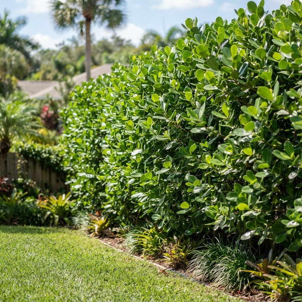 Mature Clusia hedge used as a privacy screen
