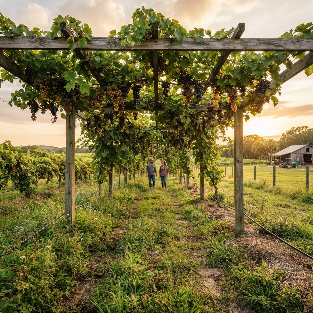 Muscadine grape vineyard arbor in Florida