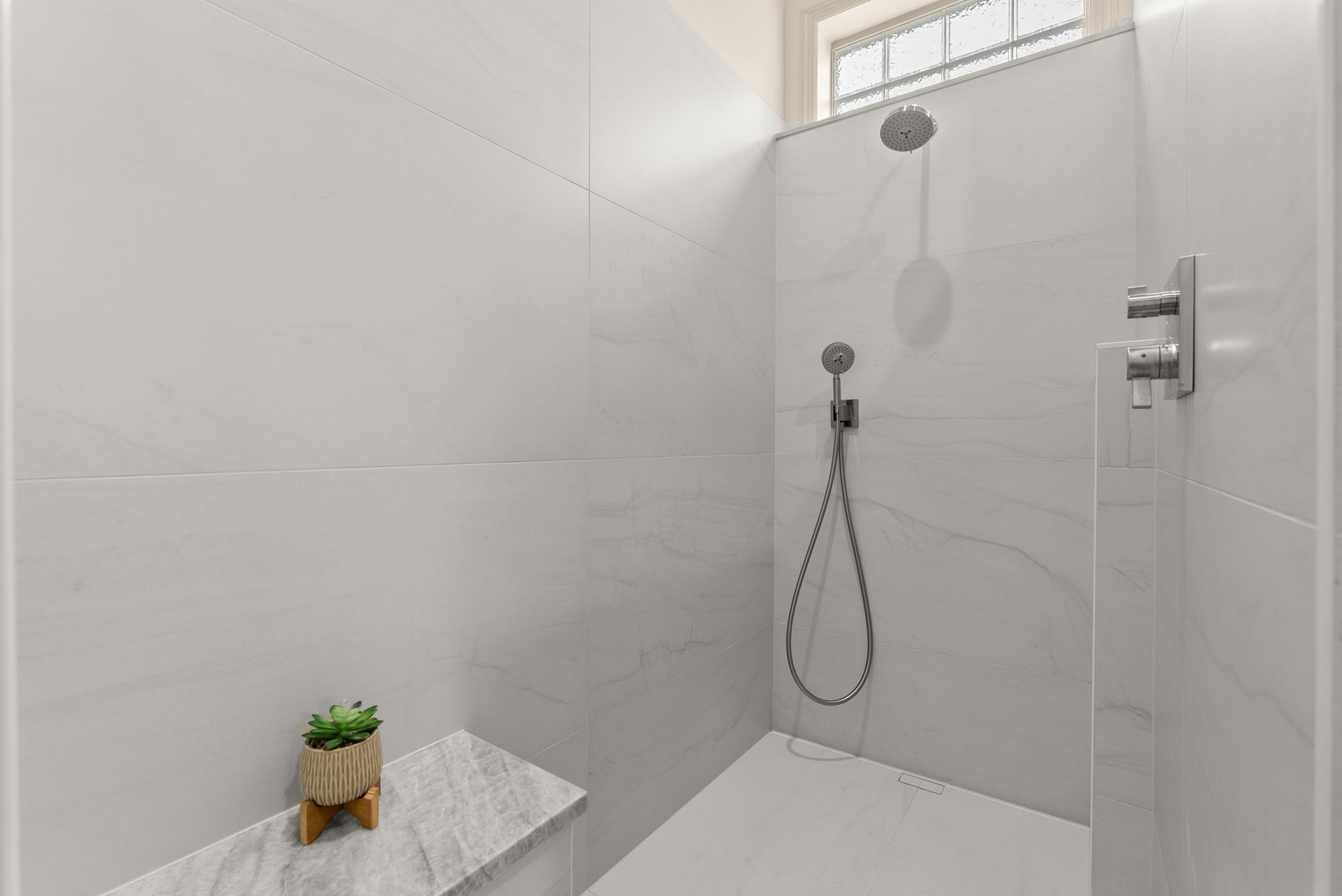 Shower Bench & Marble Tile