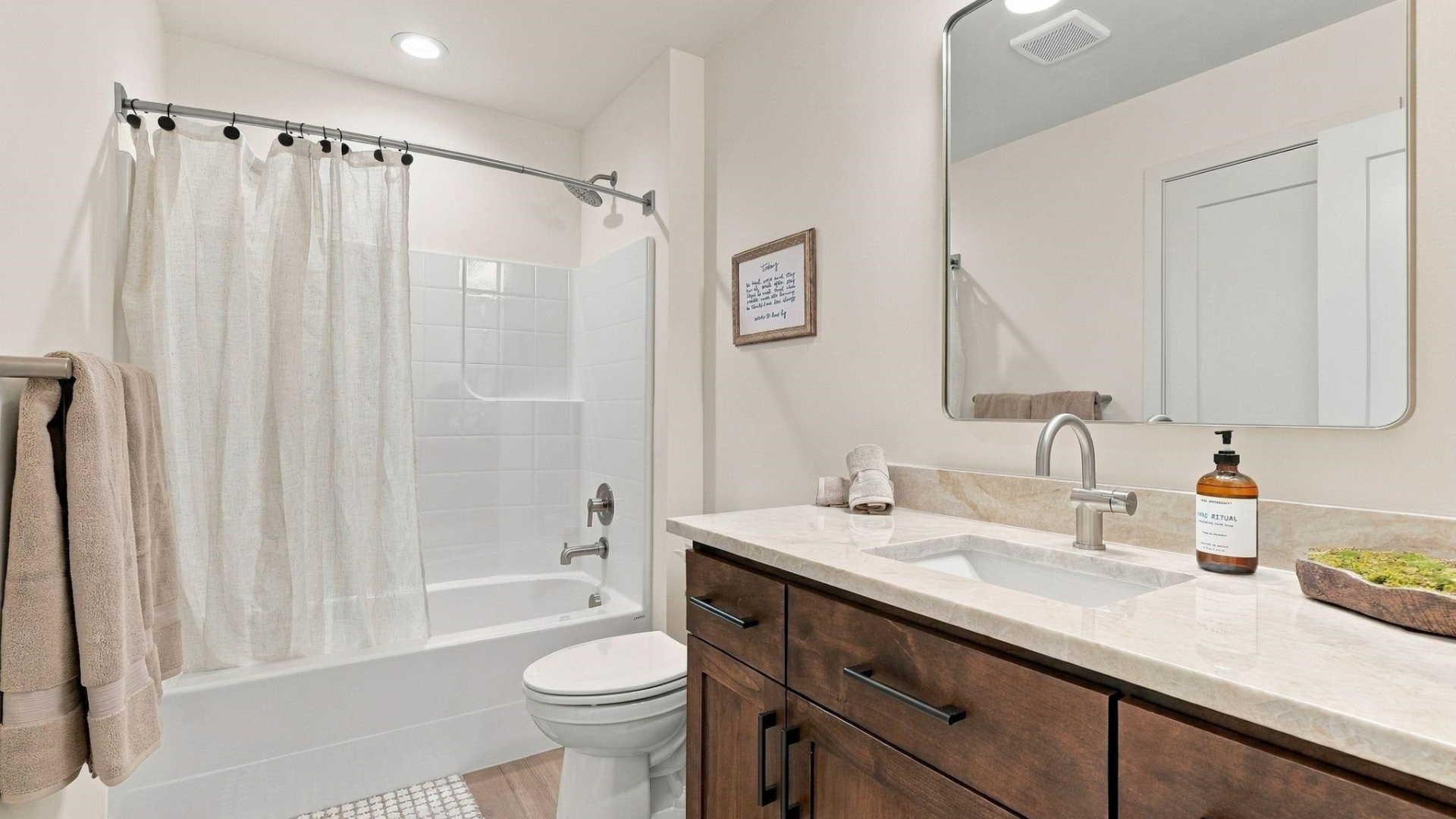 Bath — Wood Vanity & Tub-Shower