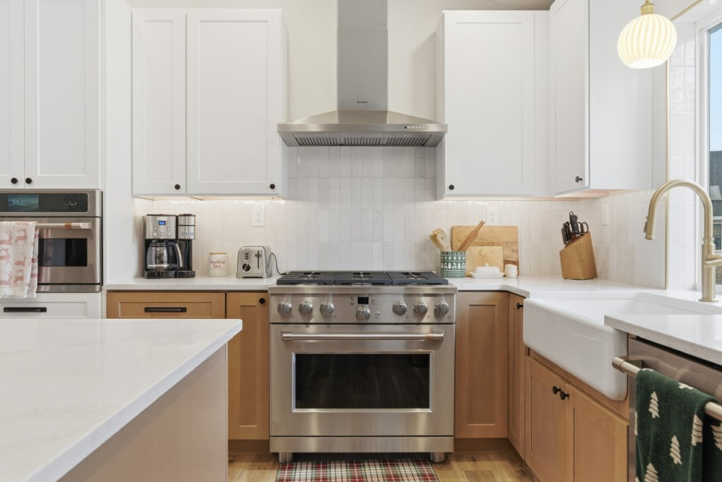 After — Farmhouse Sink & Gold Faucet