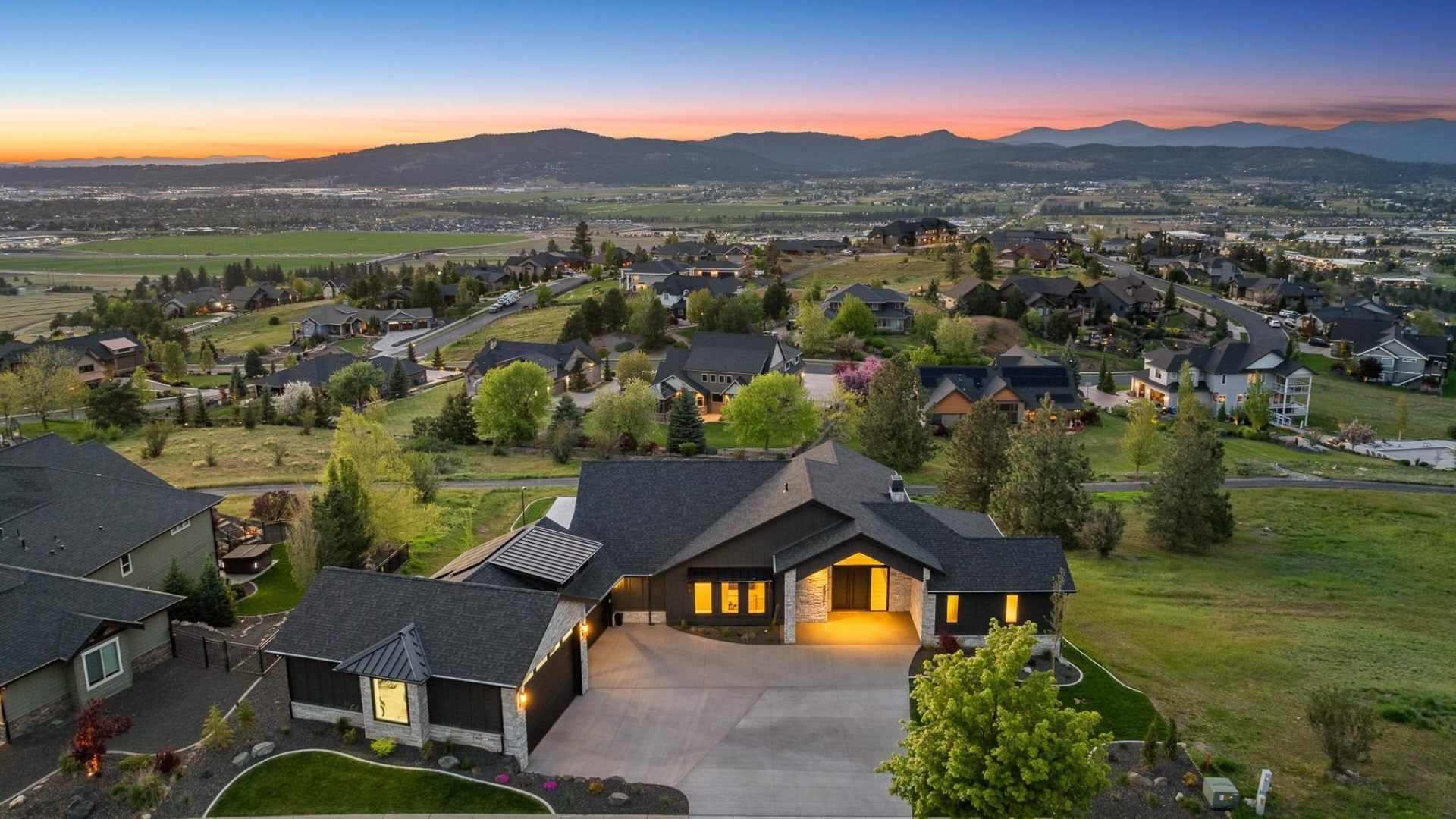 Aerial — Twilight Exterior & Neighborhood