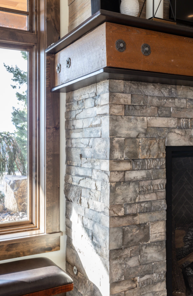 Front Entry — Stone with Wood Beam Details