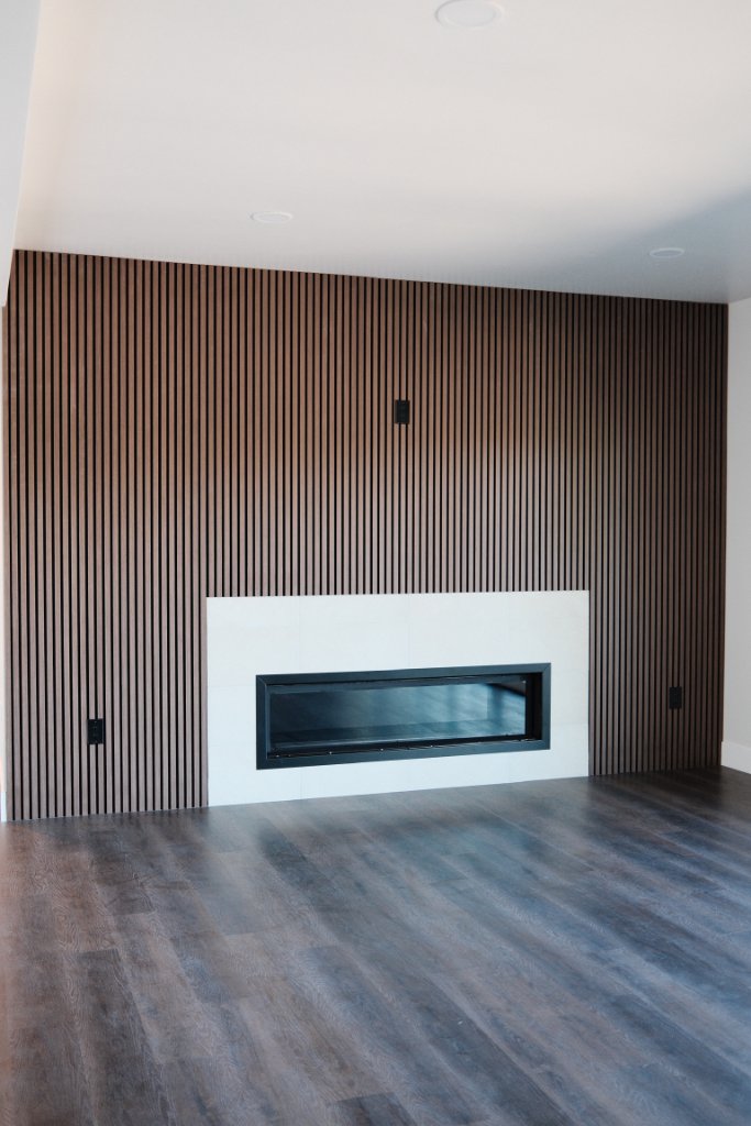 Lower Level — Slatted Feature Wall & Fireplace