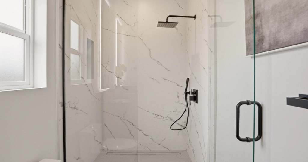 Secondary Bath — Marble Shower & Vanity