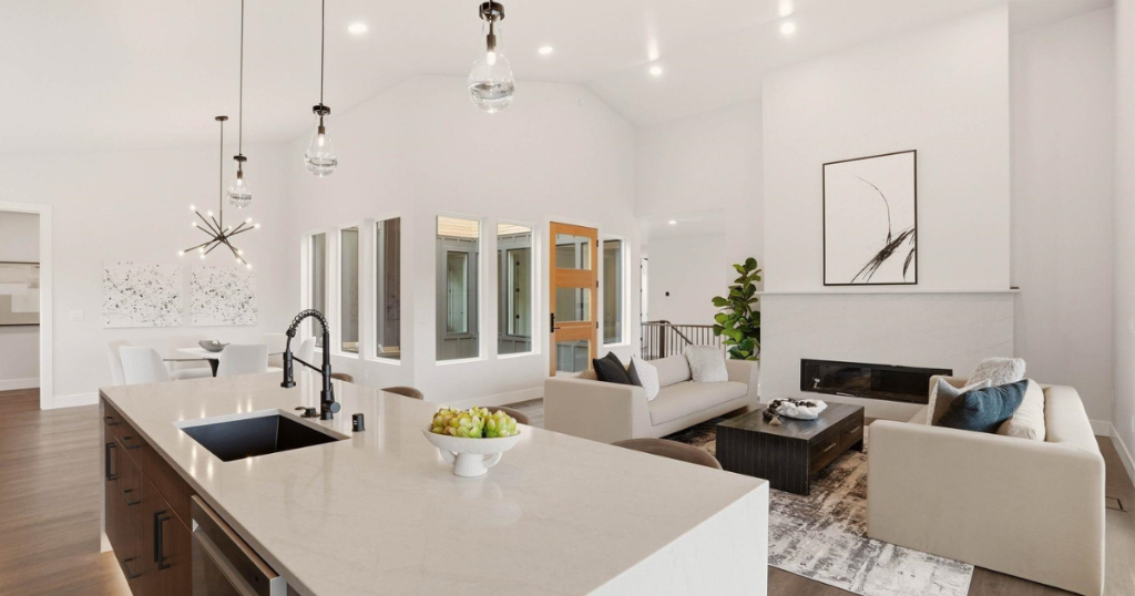 Kitchen — Island & Living Room View