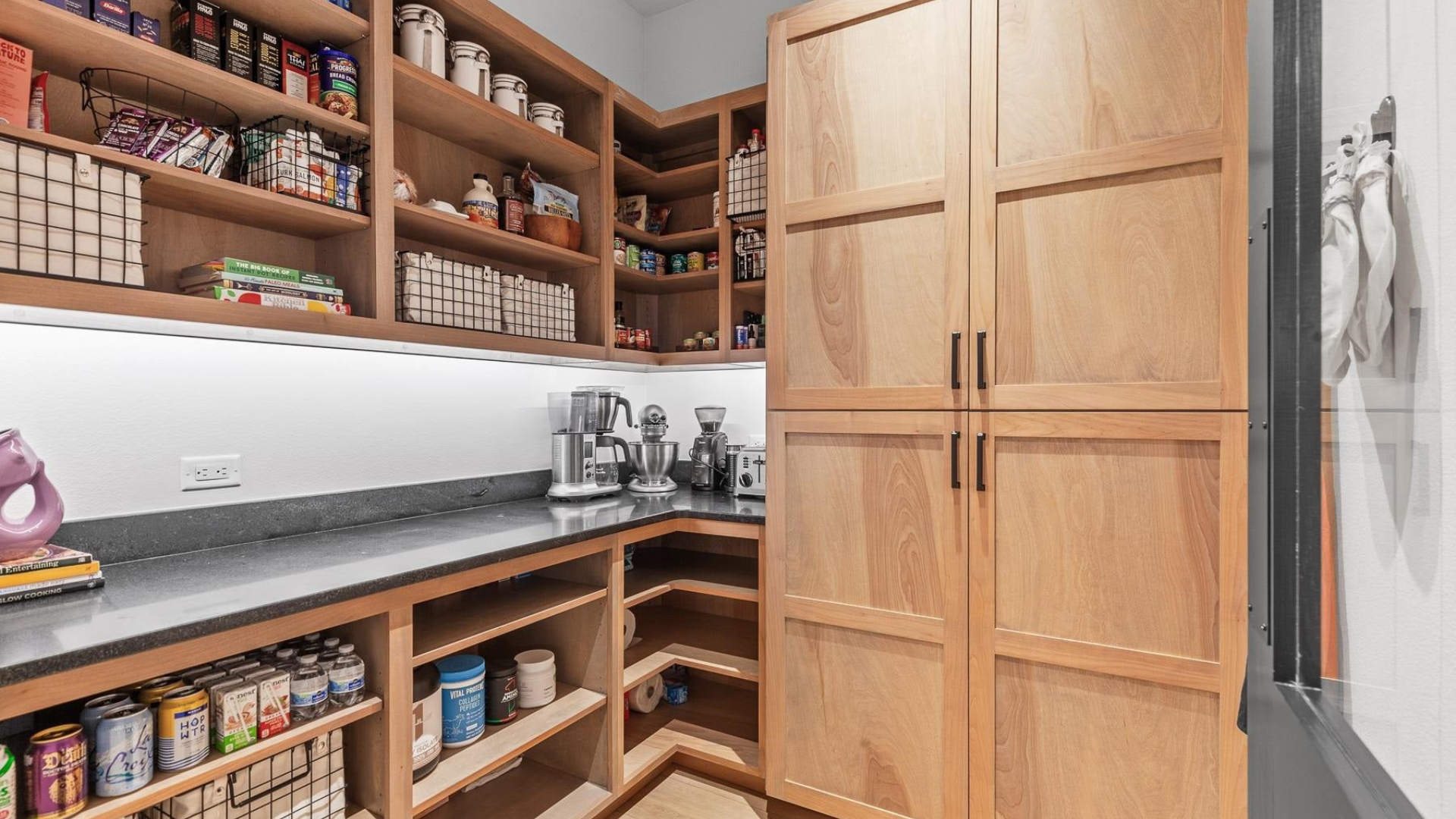 Butler's Pantry — Open Shelving & Stone Counters