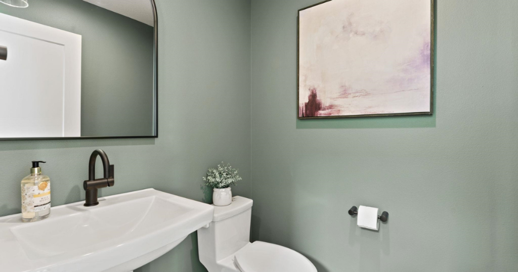 Powder Bath — Sage Green with Pendant Lights