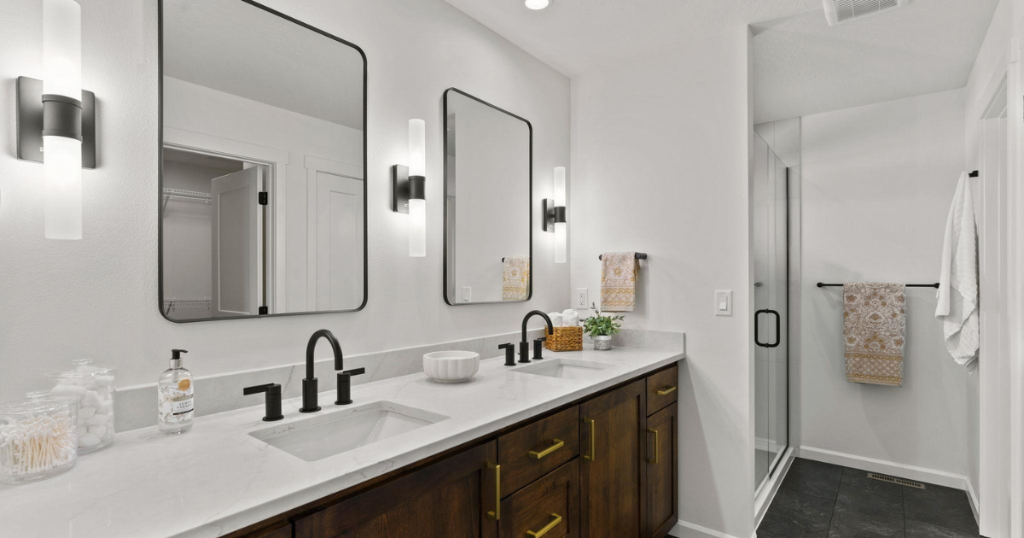 Primary Bath — Dual Vanity with Gold Hardware