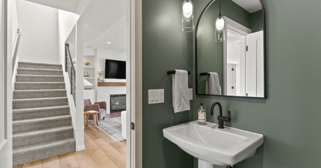 Powder Bath — Sage Green Accent Wall