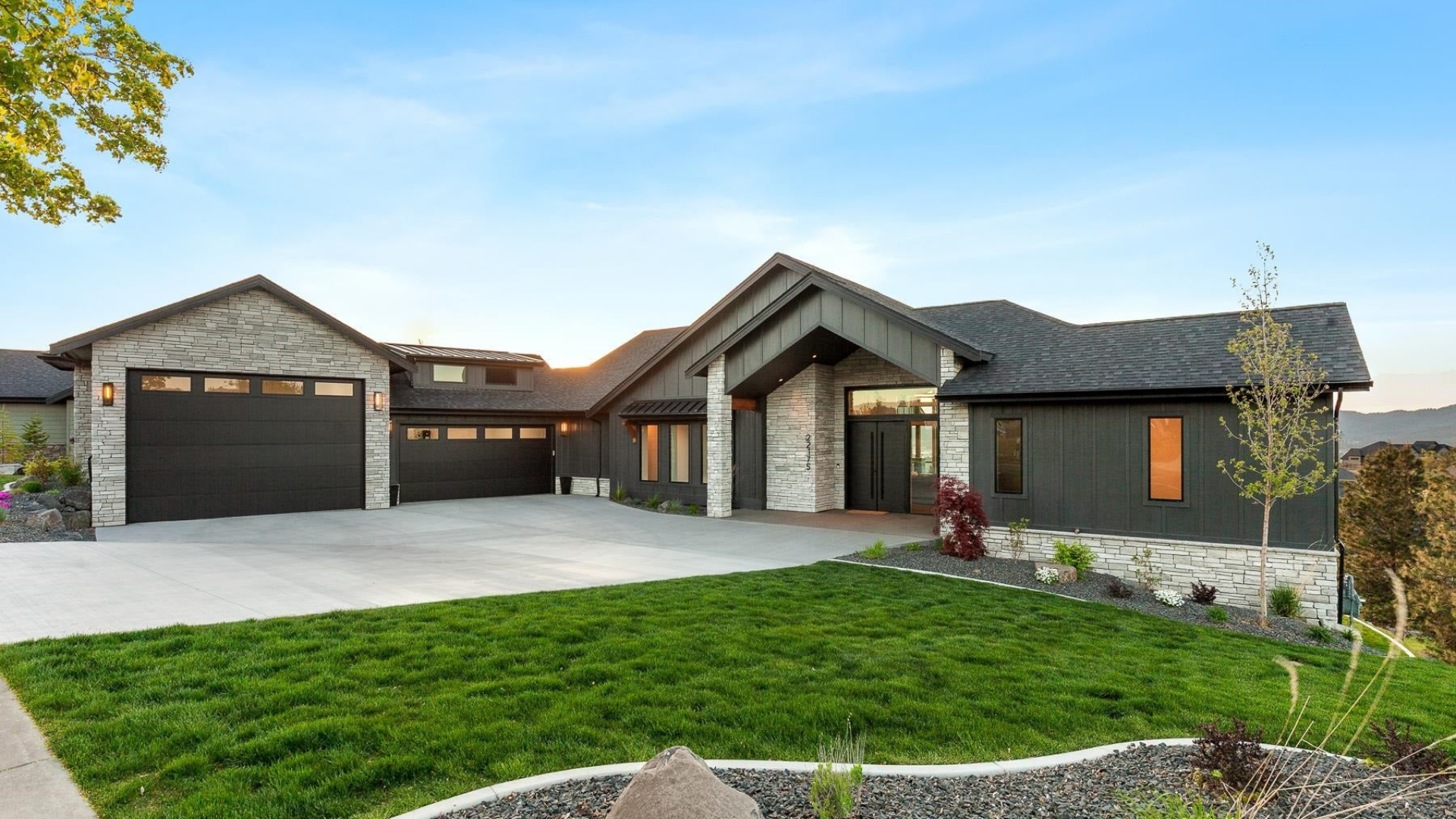 Exterior Front — Covered Entry & Stone Accents