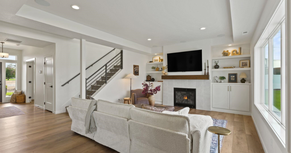 Living Room — Open Concept with Staircase