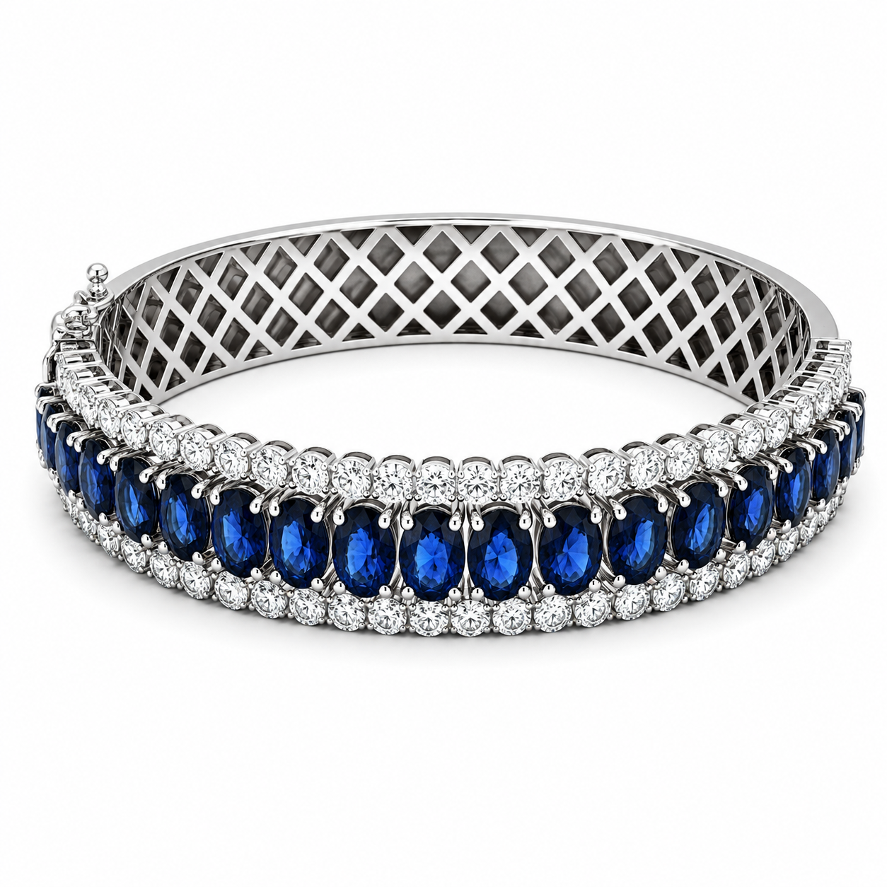 Oval Sapphire Bangle with Diamond Outline