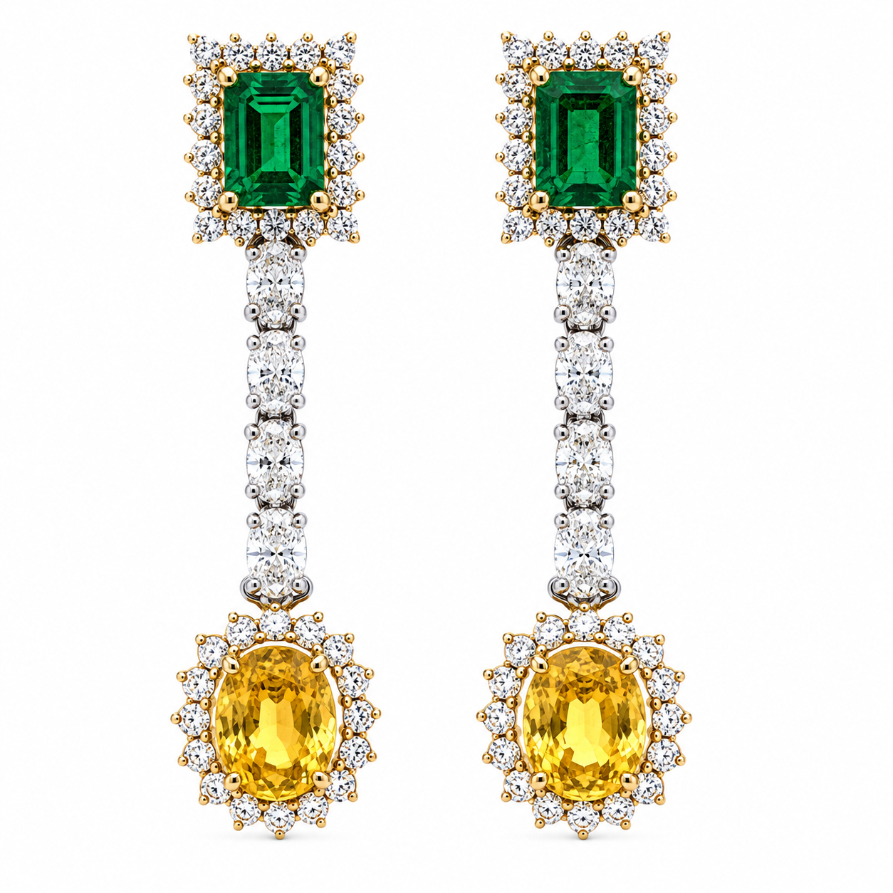 Emerald/Yellow Sapphire Drop Earrings
