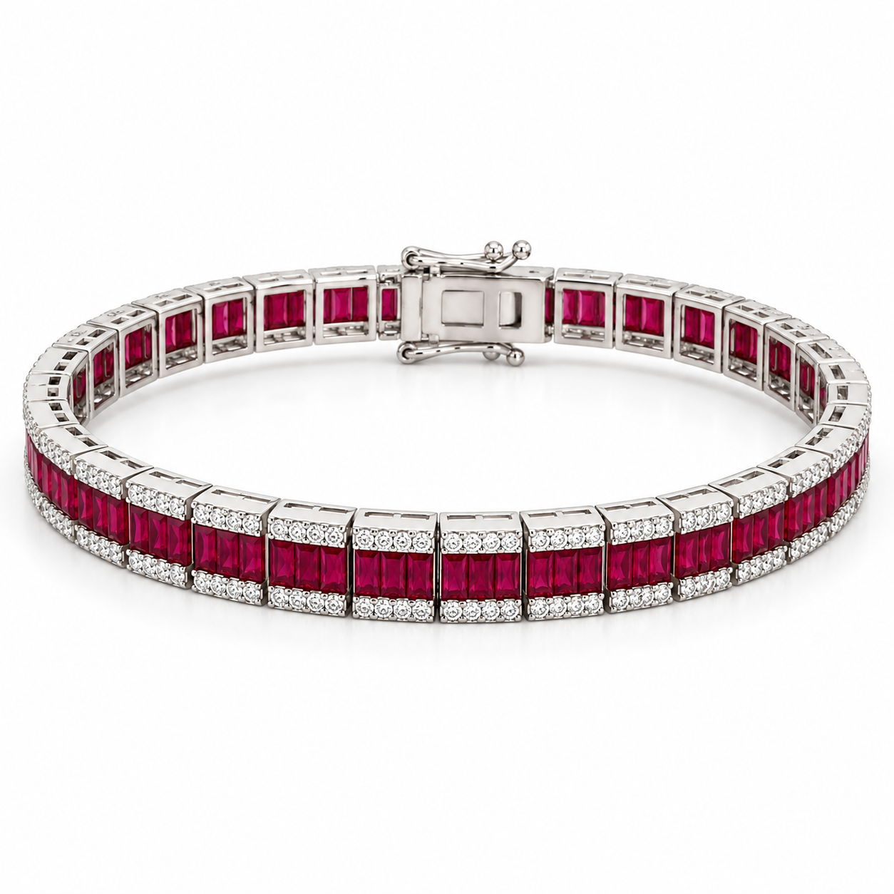 Baguette Ruby Bracelet with Diamond Outline