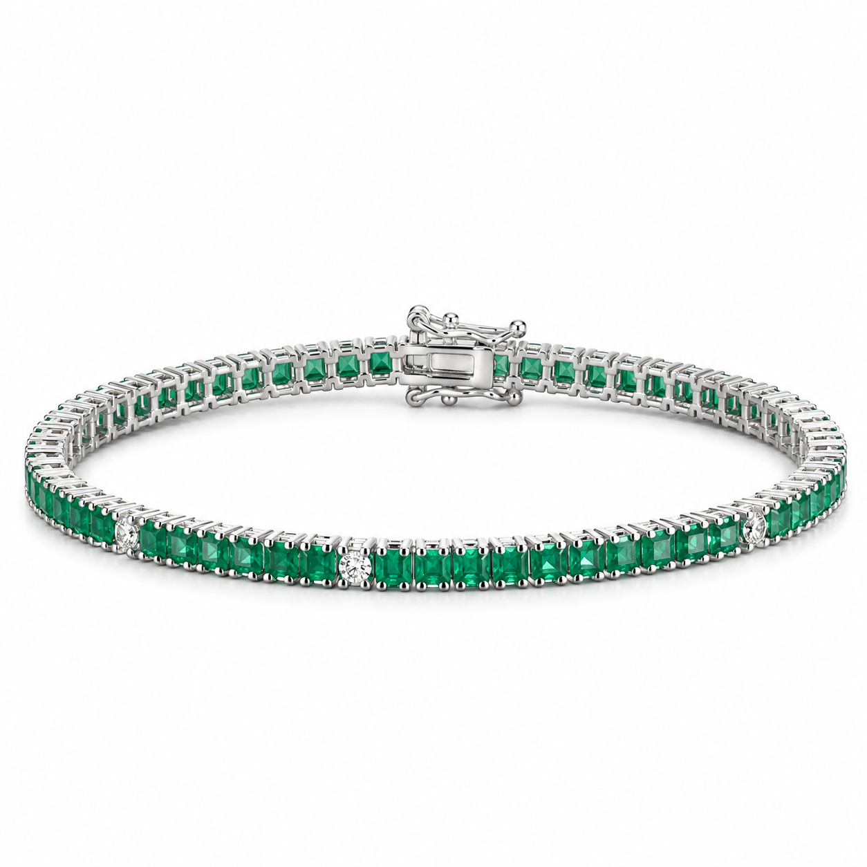 Princess-Cut Emerald Tennis Bracelet with Sporadic Diamonds