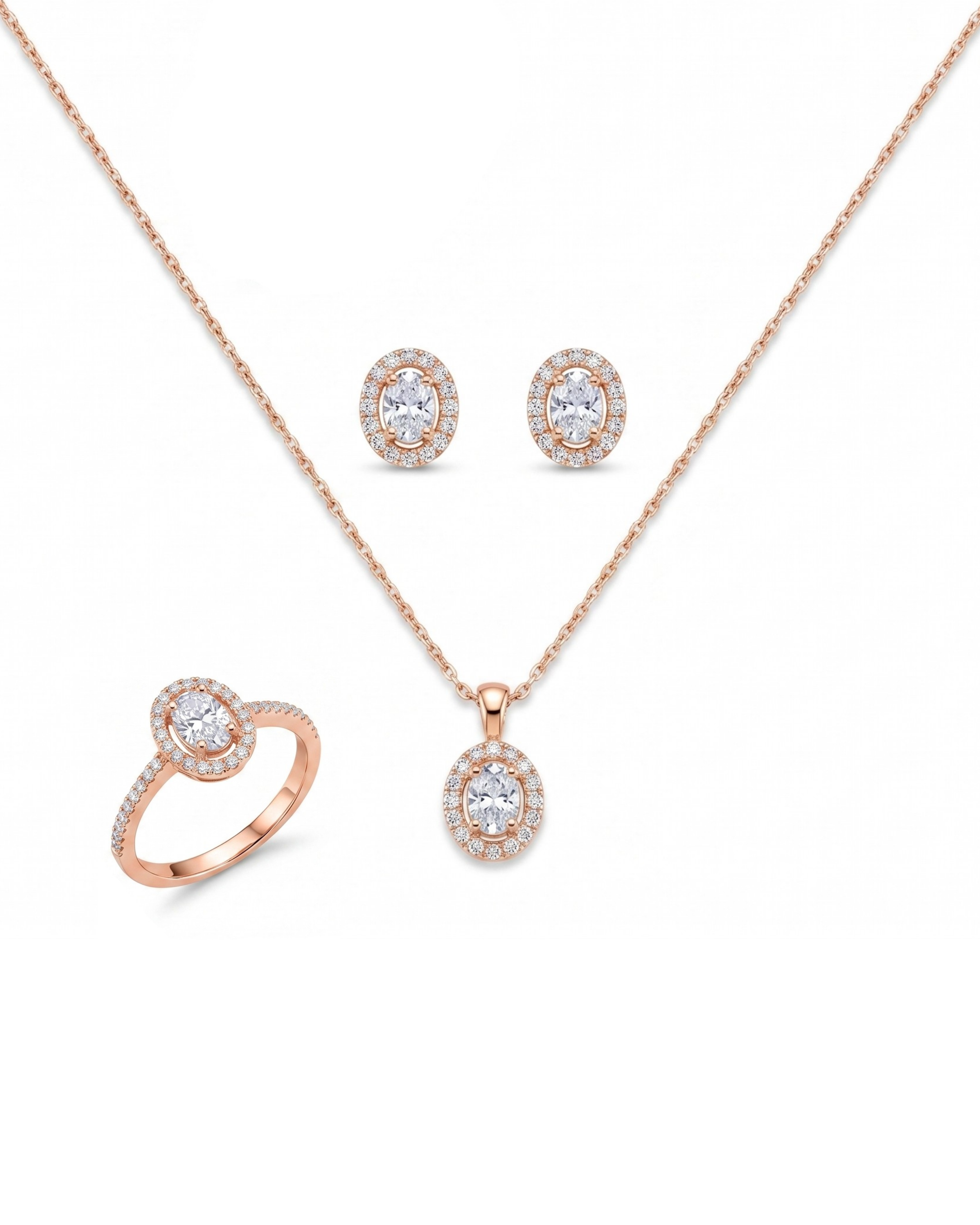 Rose Gold Oval Diamond Halo Set — Set