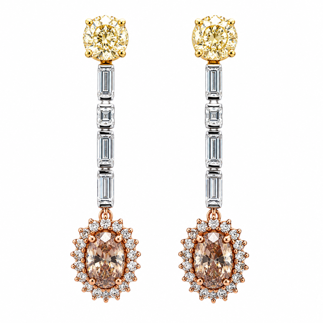 Yellow/Brown Diamond Drop Earrings