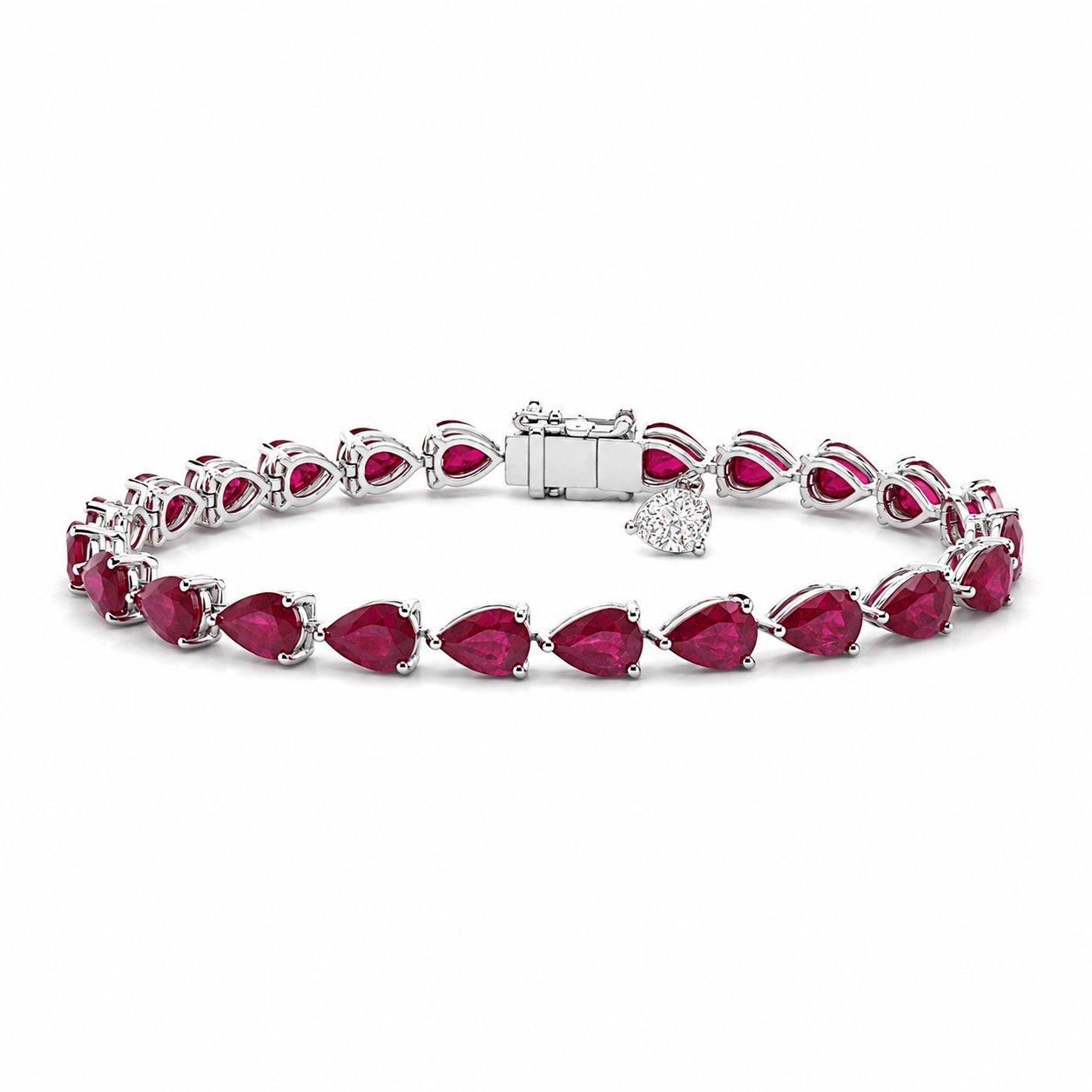 Pear Ruby Bracelet with Dangling Diamond