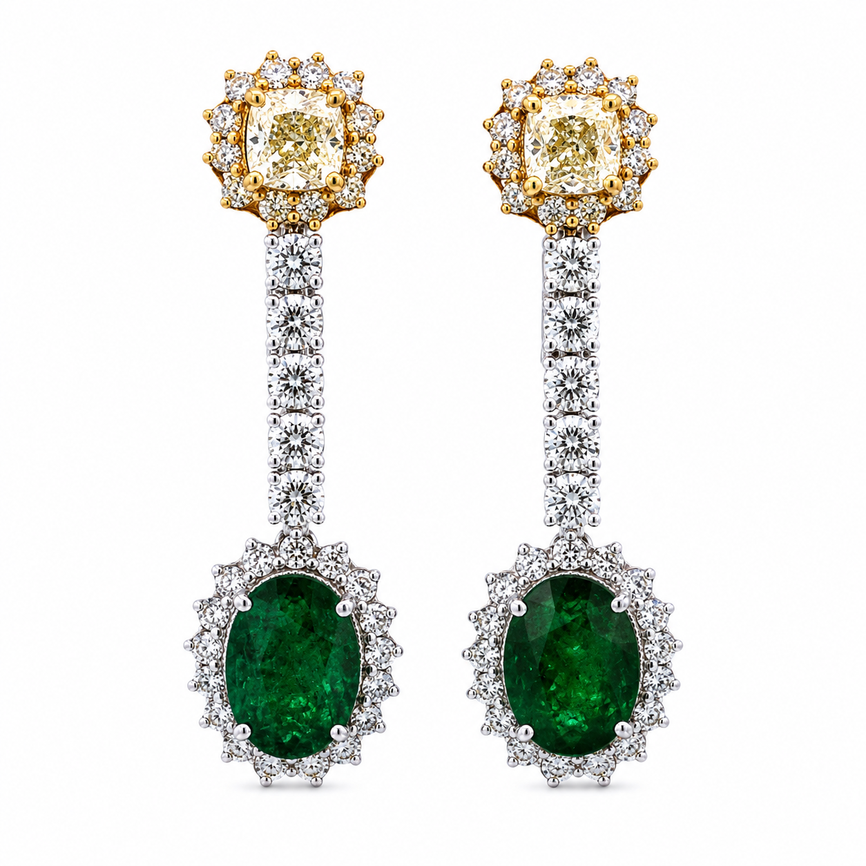 Yellow Diamond/Emerald Drop Earrings