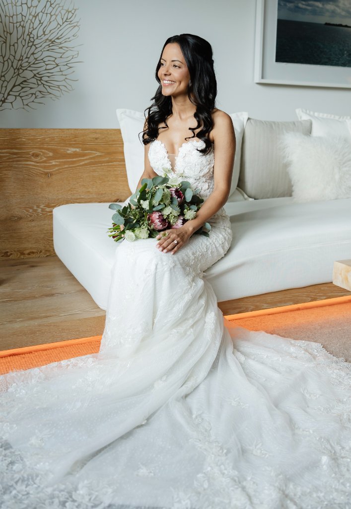 Bride in flowing white dress