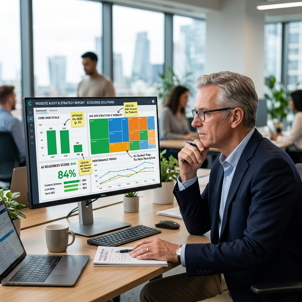 Senior strategist reviewing website audit